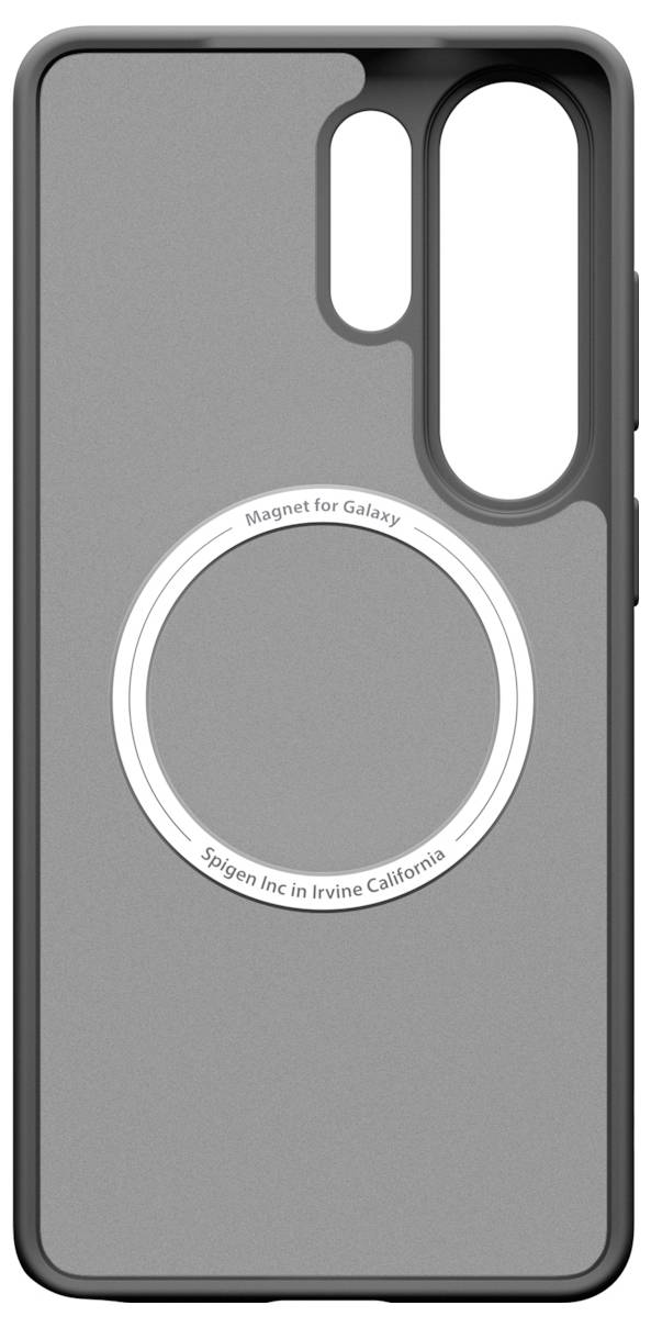 Grauer Handyhüllen-Case mit einem kreisförmigen MagSafe-ähnlichen Ring und doppelten Kameraausschnitten oben rechts, gekennzeichnet mit „Magnet for Galaxy