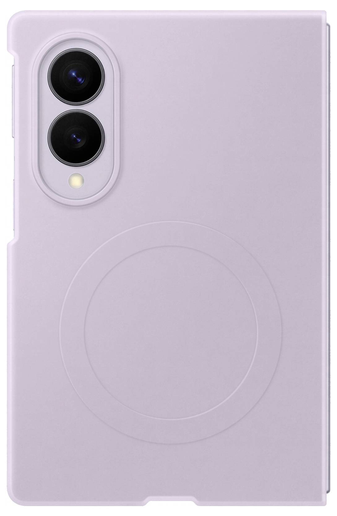 Leichte violette Tablet-Hülle mit doppelten hinteren Kameraausschnitten und einem kreisförmigen MagSafe-ähnlichen Ring auf der Rückseite.