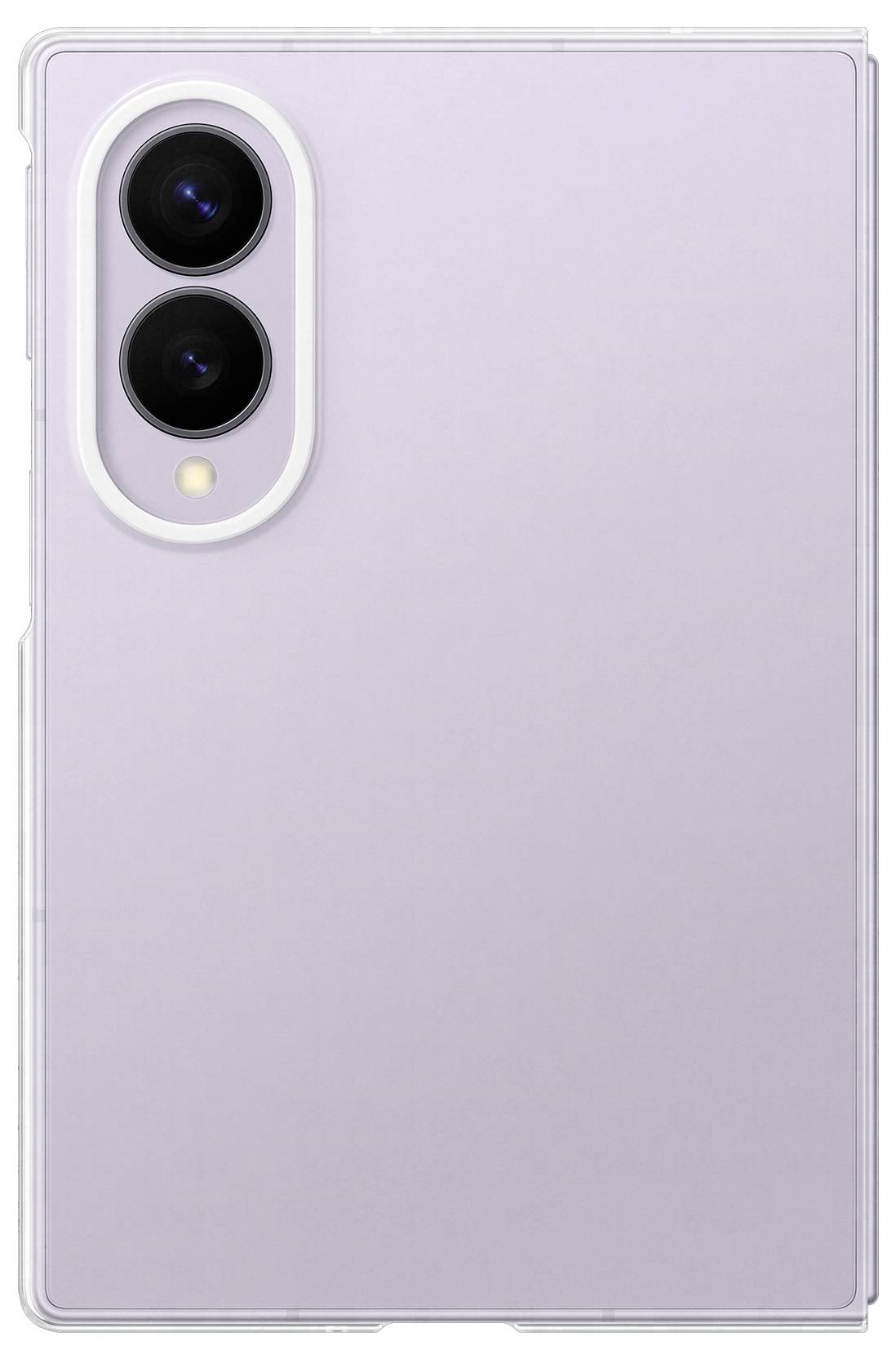 Rückseite eines hellvioletten Smartphones mit Dual-Rückkameras und Blitz in der oberen linken Ecke.