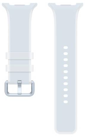 Zwei hellblaue Uhren- oder Fitnesstracker-Armbänder, eines mit einer silbernen Schließe und zwei Schleifen, das andere mit Verstelllöchern.