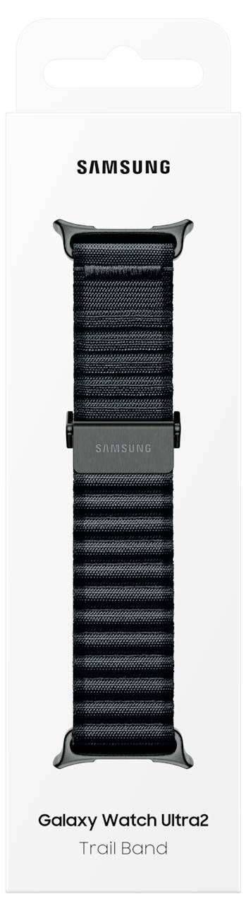 Samsung Galaxy Watch Ultra2 Trailband Produktbild in Schwarz mit strukturiertem Webgewebe-Armband und Schnalle