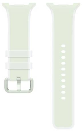 Zwei hellgrüne Silikon-Uhrenarmbänder nebeneinander gezeigt, eines mit einer Metallschließe und zwei Schlaufen, das andere mit Verstelllöchern.