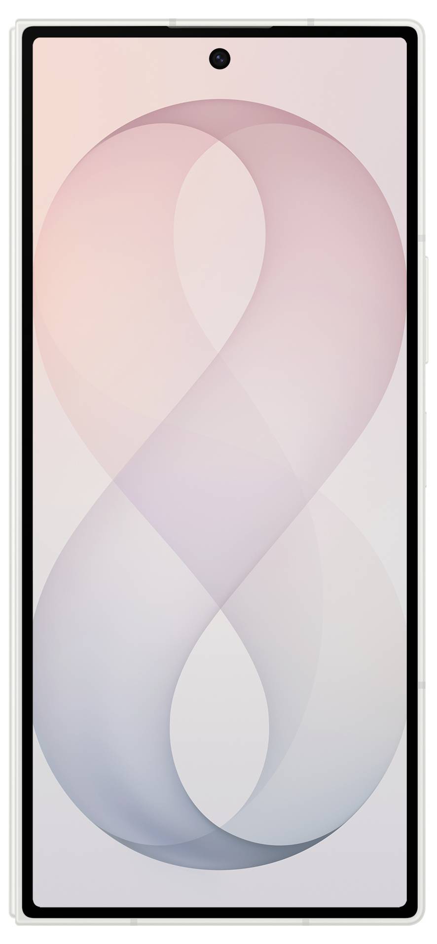 Vorderansicht eines Smartphones mit einer zartem rosa und blauen abstrakten Band-Hintergrund und zentrierte Lochstanze-Frontkamera.