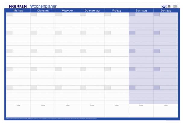 Franken PKW1002 Schreibunterlage Monatsplan, Wochenplan undatiert Weiß, Blau (B x H) 910mm x 610mm 1 St. PKW1002