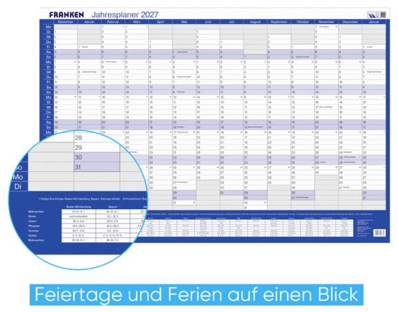 Franken PKV100227 Schreibunterlage Jahresplan 2027 Weiß, Blau (B x H) 910mm x 610mm 1 St. PKV100227