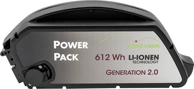 Schwarzes E-Bike-Akku-Pack mit der Bezeichnung „POWER PACK