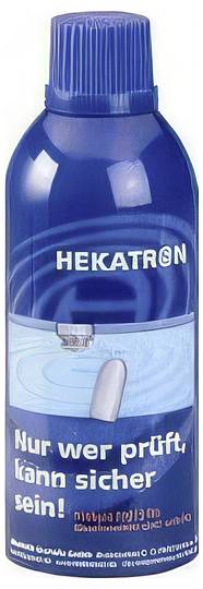 Blaugrüne Kunststoffsprühflasche mit dem Etikett „HEKATON