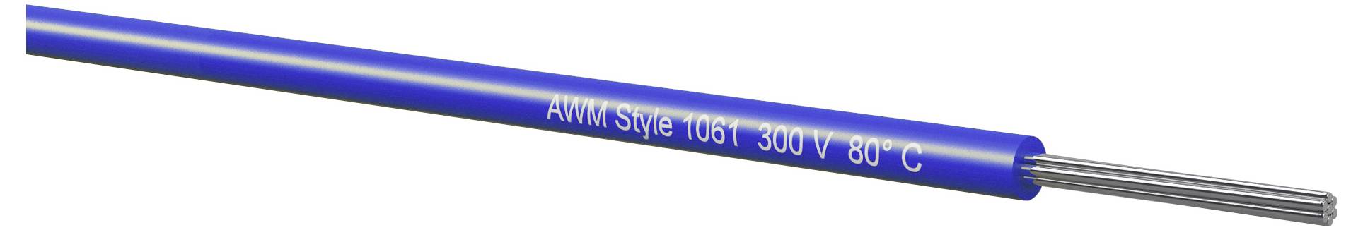 Blau isoliertes Elektrokabel mit der Bezeichnung „AWM Style 1061 300 V 80°C