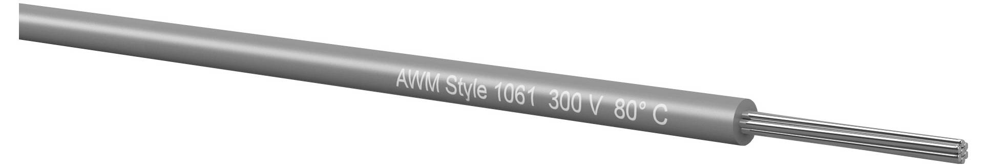 Graues Elektrokabel mit der Beschriftung „AWM Style 1061 300 V 80 C