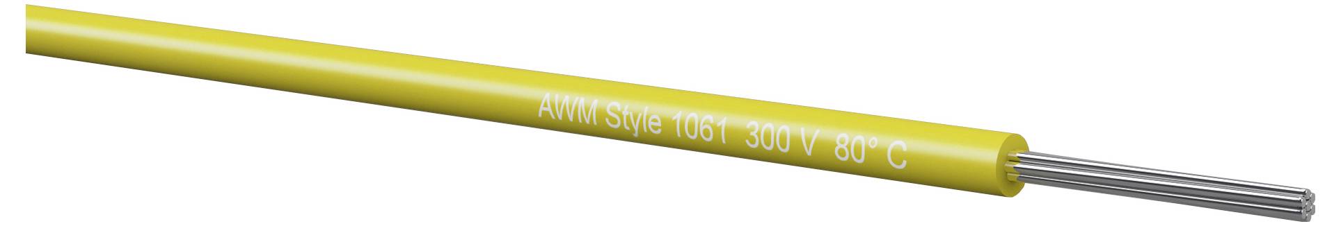 Gelbes isoliertes Elektrokabel mit der Bezeichnung „AWM Style 1001 300 V 80 C