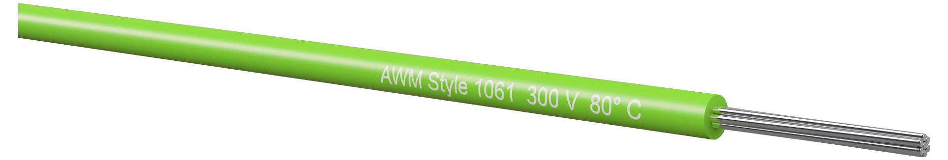 Grünes Elektrokabel mit der Bezeichnung „AWM Style 1061 300 V 80°C