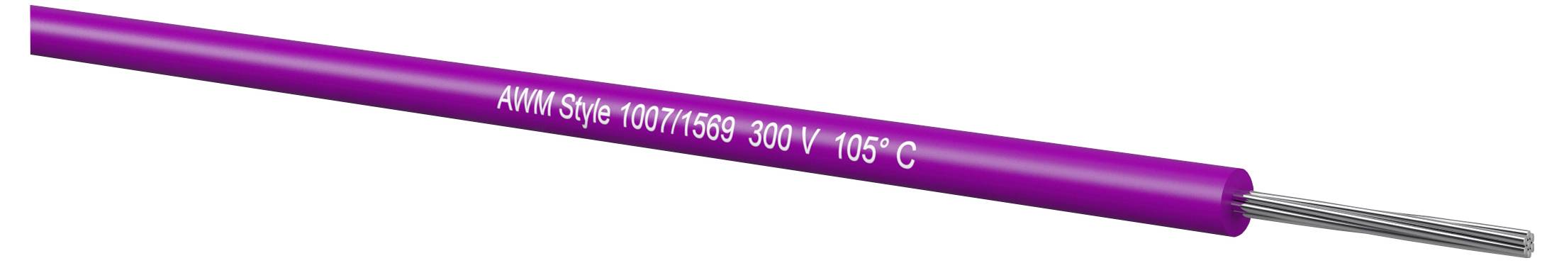 Lila isoliertes Elektrokabel mit der Aufschrift „AWM Style 1007/1569 300V 105°C