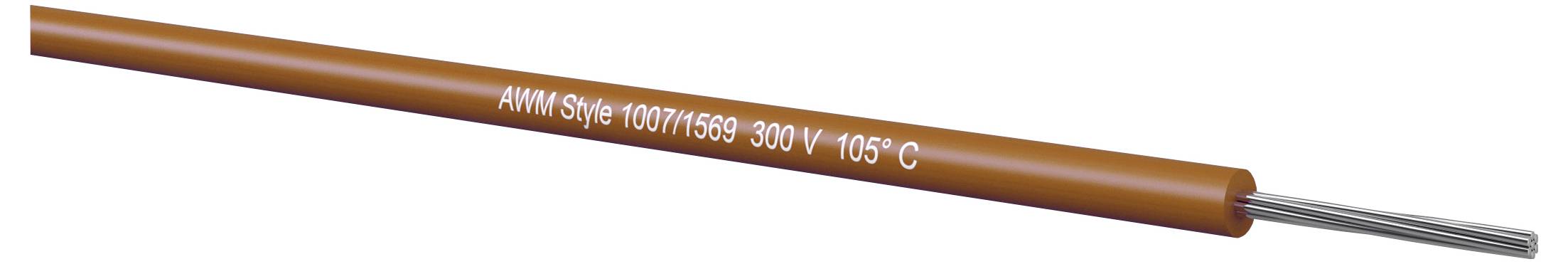 Braun isoliertes Elektrokabel mit der Bezeichnung „AWM Style 1007/1569 300V 105°C