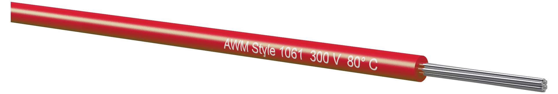 Rotes Elektrokabel mit der Bezeichnung „AWM Style 1061 300V 80°C