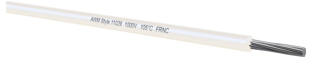 Ein graues Kabel mit der Beschriftung „AWH Style 11029 1000V 105°C FRNC