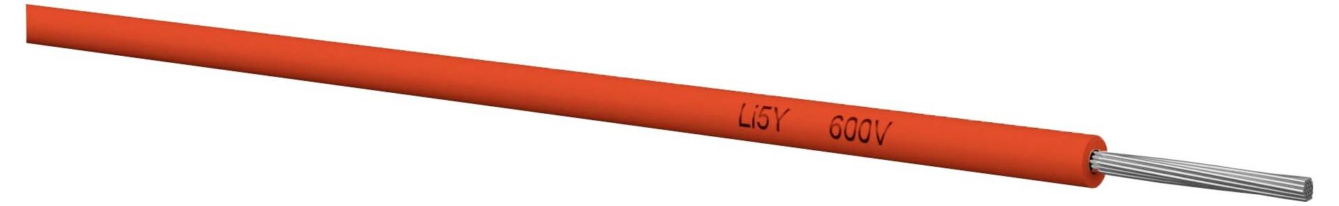 Oranges Stromkabel mit der Bezeichnung LSY 600V und freigelegten Silberleitern an einem Ende.