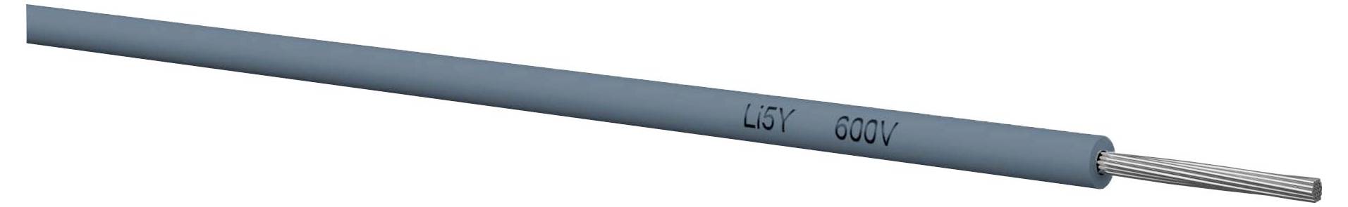 Ein graues Stromkabel mit freiliegenden Silberdrähten an einem Ende, auf der Isolierung mit „25KV 600V