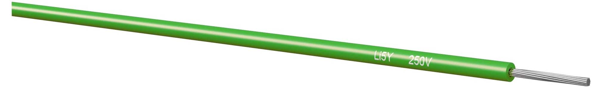 Grünes isoliertes Stromkabel mit der Bezeichnung 3x1 250V, mit freiliegendem Metalleiter an einem Ende.