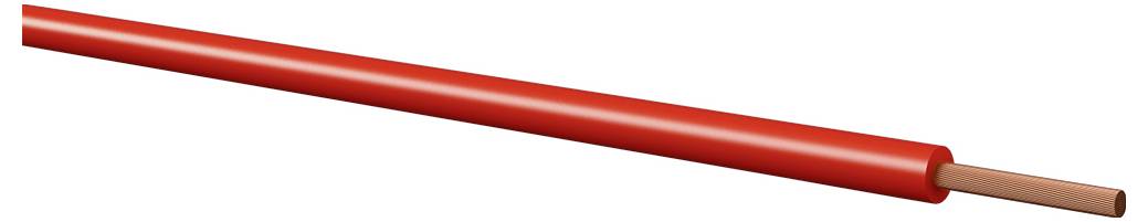 Ein rotes Kabel mit freiliegendem Kupferende, wobei die Isolierung zurückgeschoben ist, um den Leiter freizulegen.