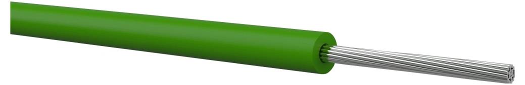 Grünes Kabel mit zurückgestreifter Außenmantels, um mehrere Silberdrähte freizulegen, die sich vom Ende erstrecken.