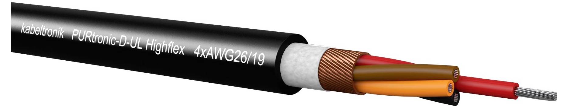 Querschnitt eines Hochspannungskabels mit der Bezeichnung „FURTONIC-D-UL Highflex 4x4WG26/19