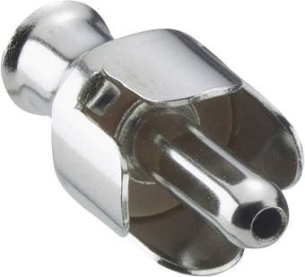 Metallstecker mit RCA-Buchse für Audiokabel, Silber mit zylindrischer Buchse und äußerer Abschirmhülle, auf weißem Hintergrund dargestellt.