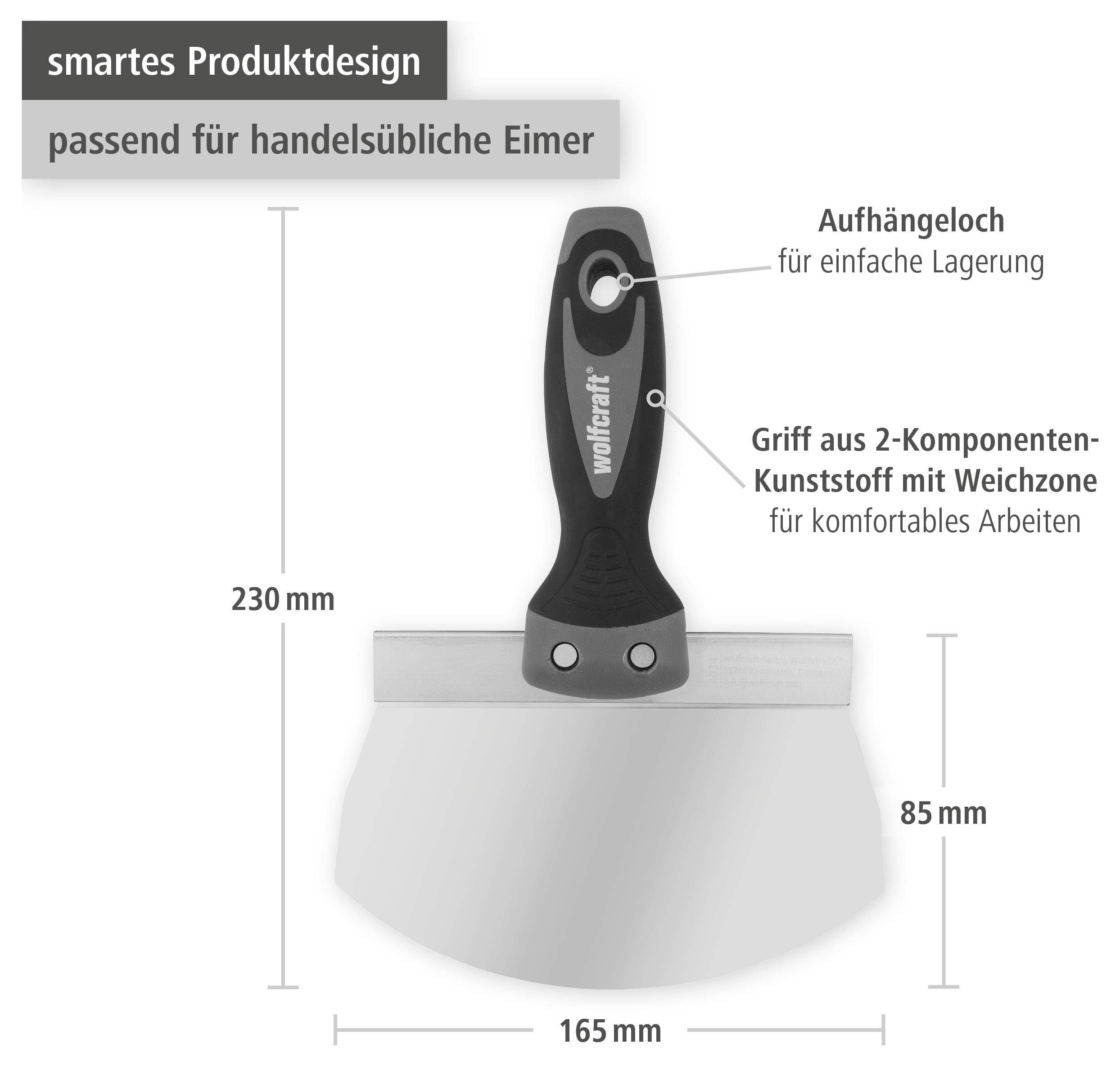 Produktdiagramm eines Spachtels mit der Bezeichnung 