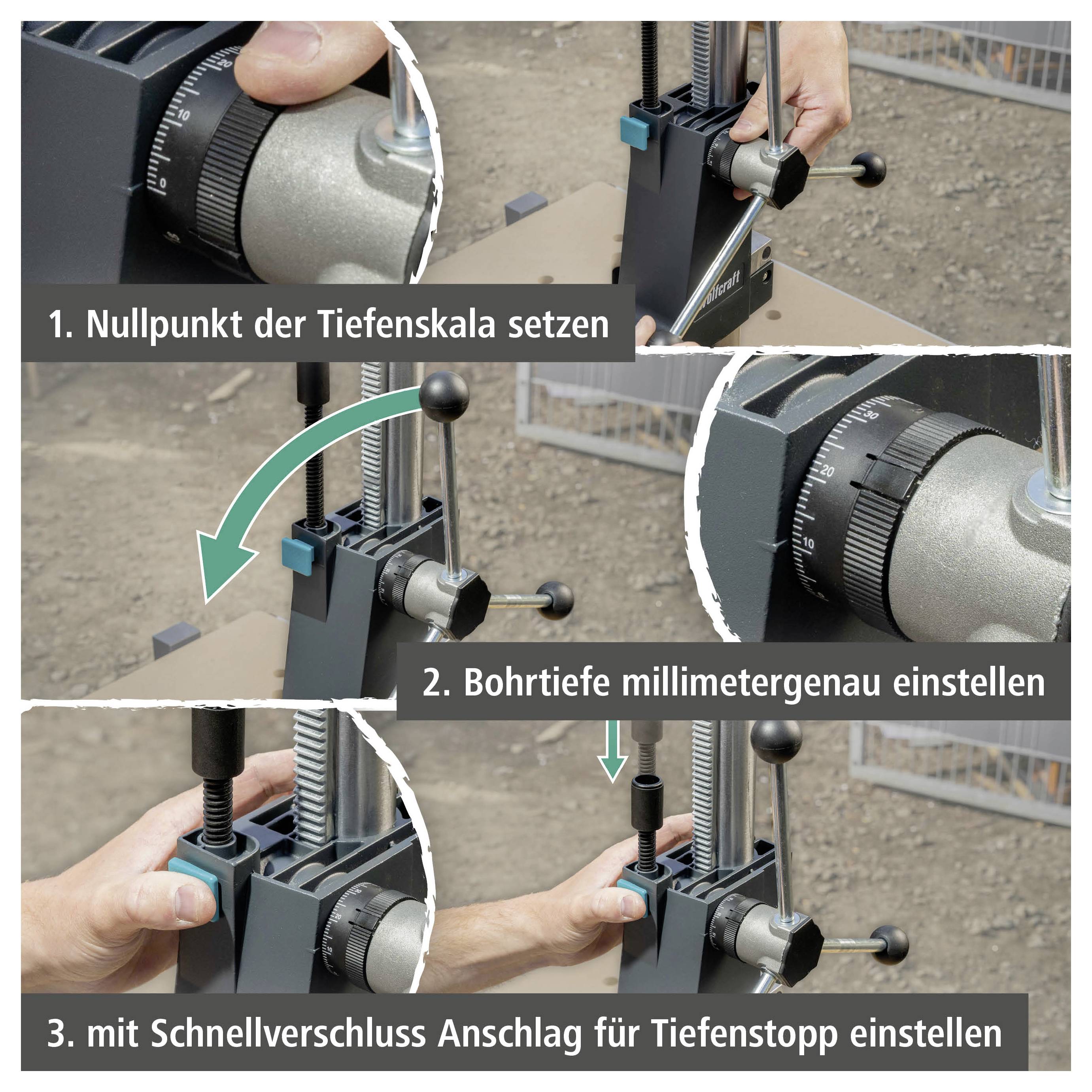 Wolfcraft Bohrständer Arbeitshöhe (max.): 305mm (L x B x H) 270 x 200 x 500mm