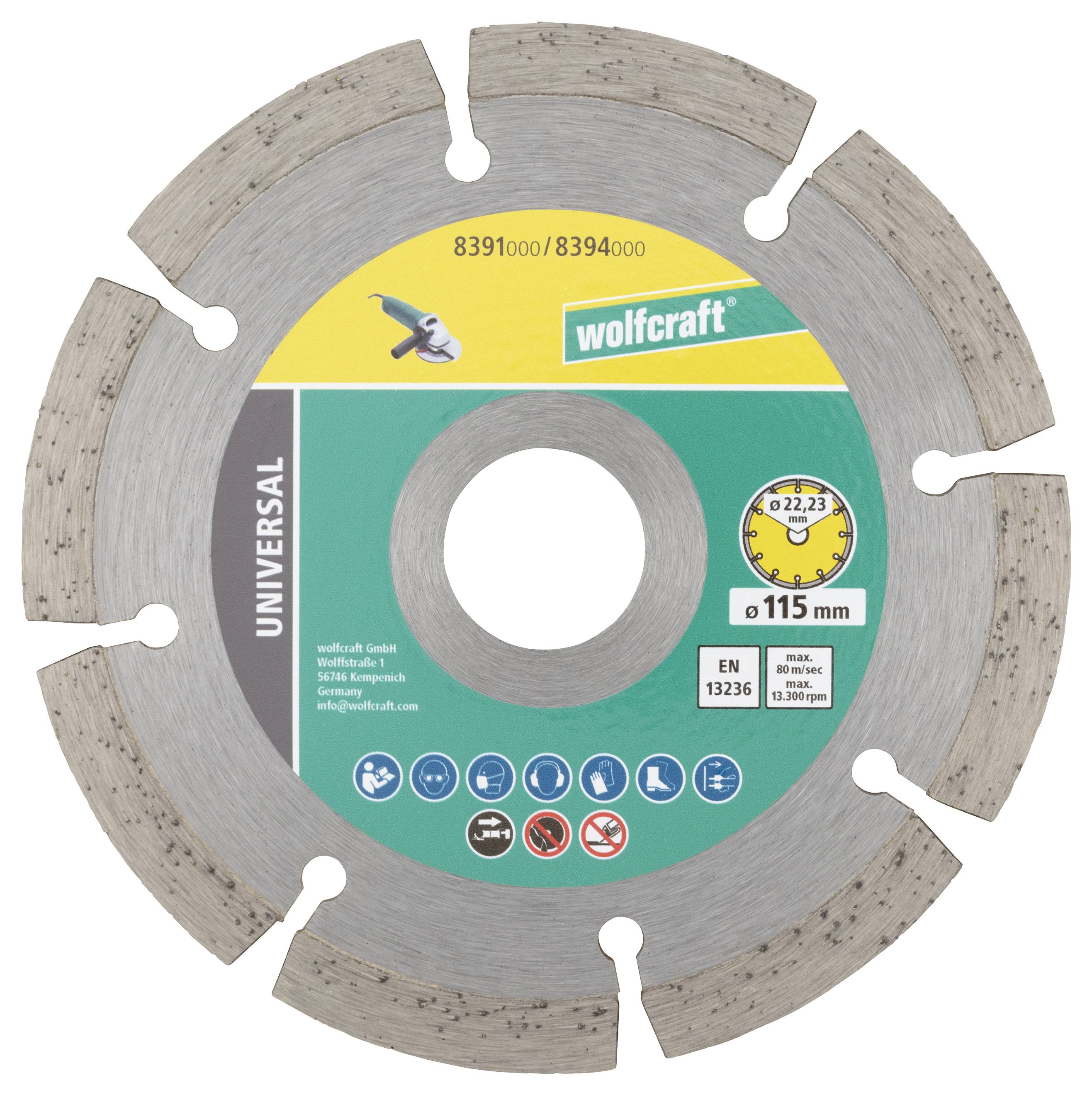 Wolfcraft 8394000 Diamanttrennscheibe 115mm 1 Set Altbeton, armiert, Backstein, Baustellenmaterialien, Beton, Beton, universal