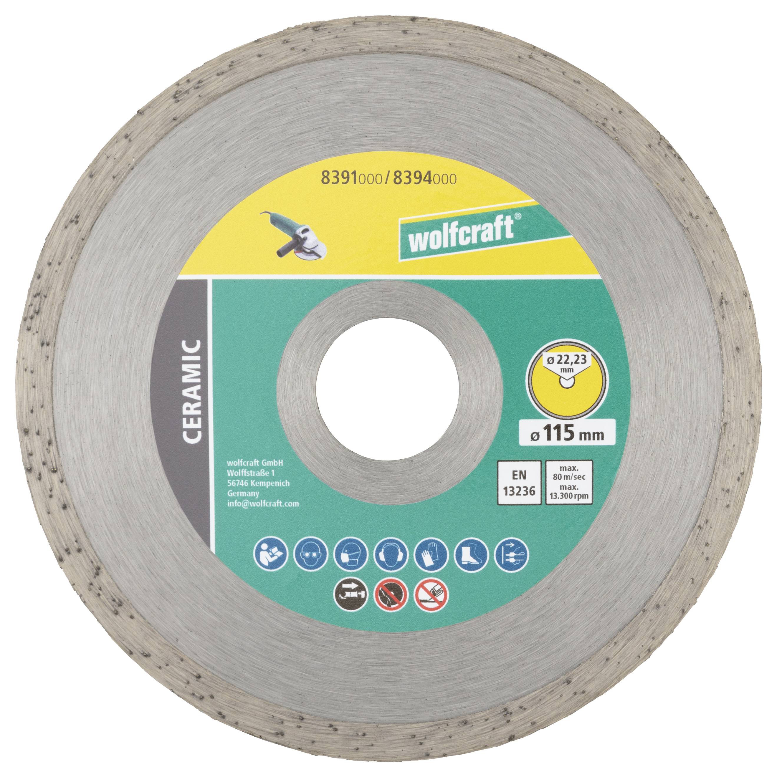 Wolfcraft 8394000 Diamanttrennscheibe 115mm 1 Set Altbeton, armiert, Backstein, Baustellenmaterialien, Beton, Beton, universal