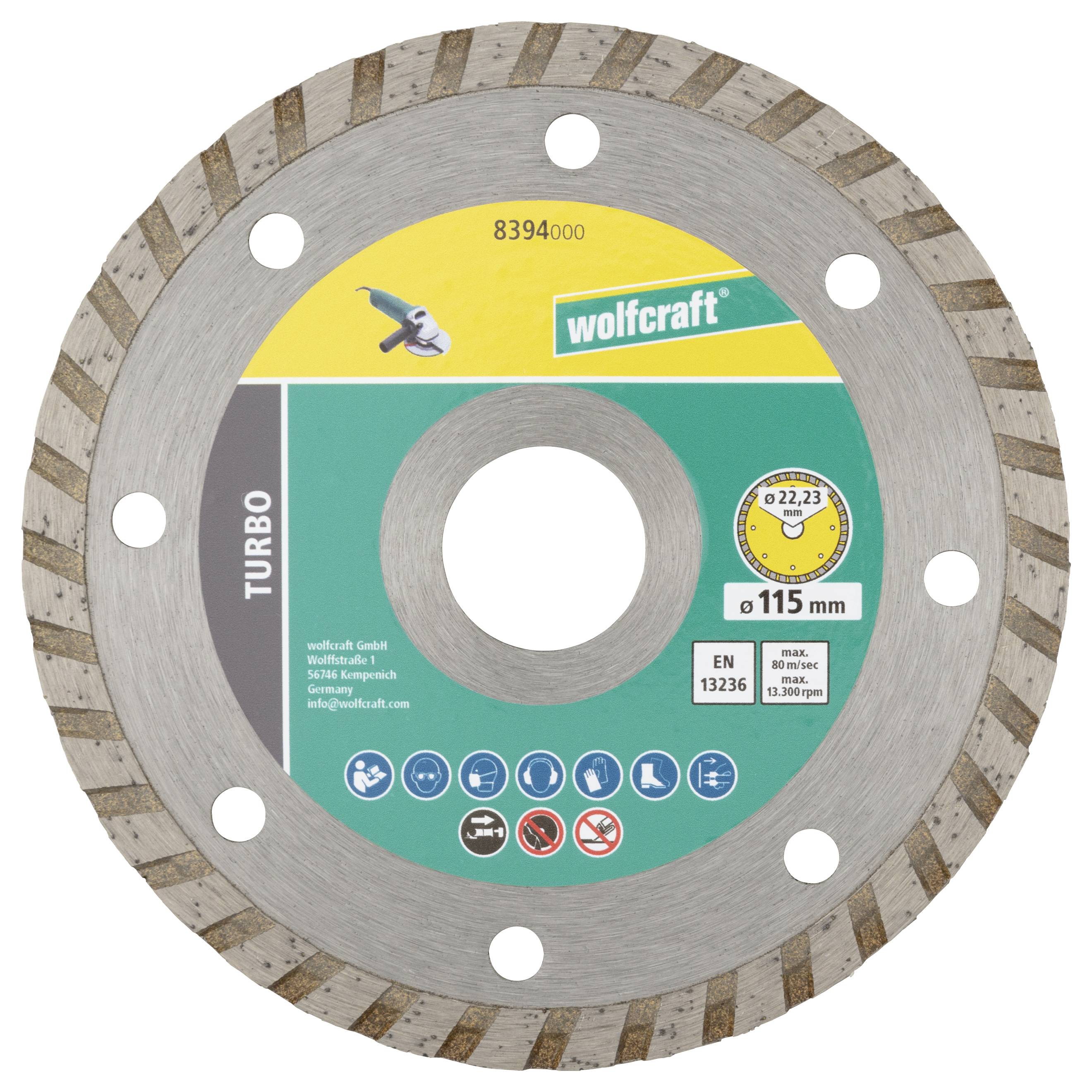 Wolfcraft 8394000 Diamanttrennscheibe 115mm 1 Set Altbeton, armiert, Backstein, Baustellenmaterialien, Beton, Beton, universal