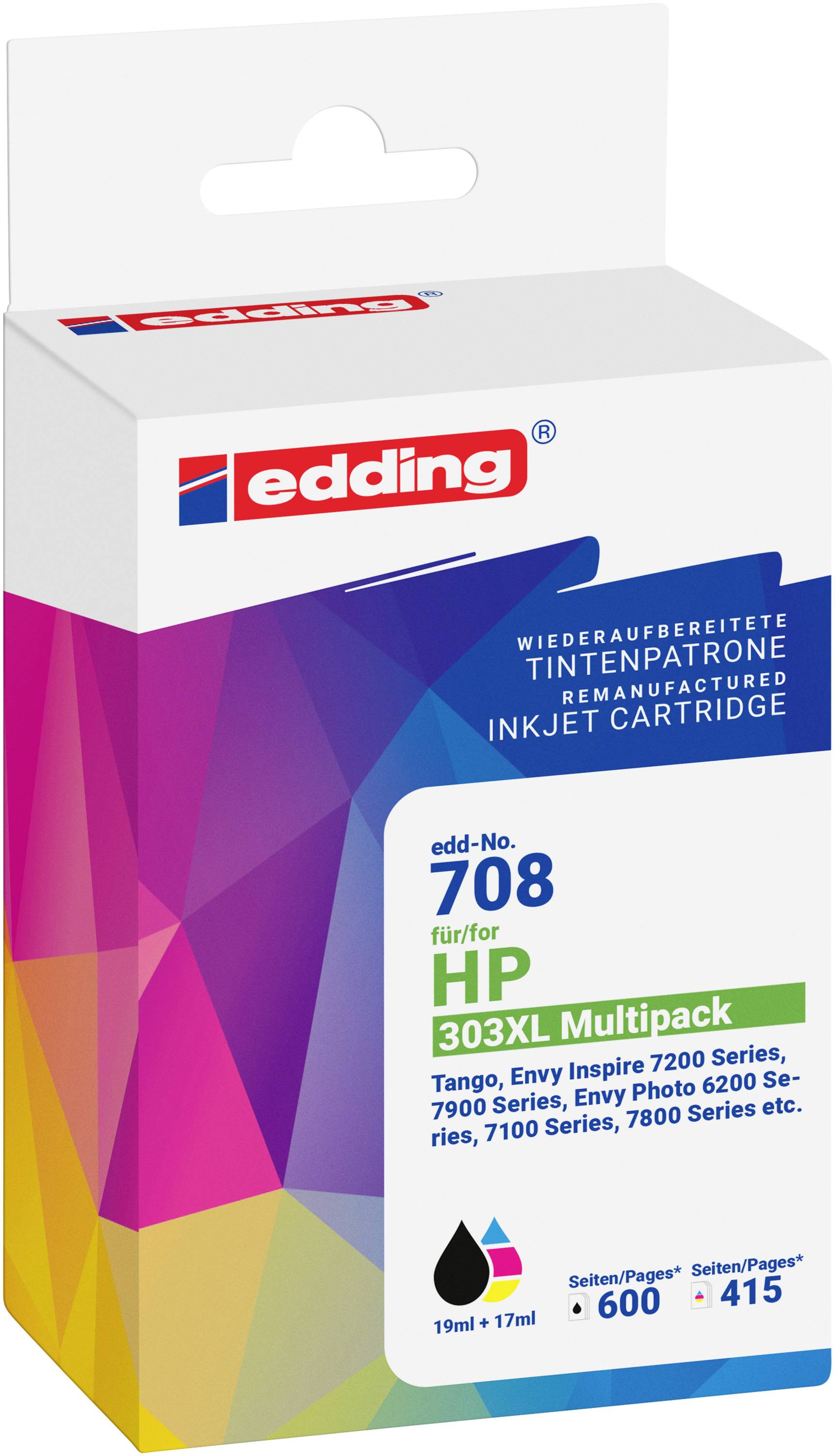Edding Druckerpatrone ersetzt HP 303XL Multipack 2 Kompatibel Schwarz, Cyan, Magenta, Gelb EDD-708 18-708