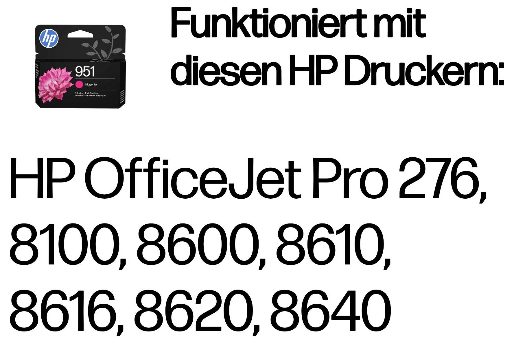 Funktioniert mit diesen HP Druckern: OfficeJet Pro 276, 8100, 8600, 8610, 8616, 8620, 8640.