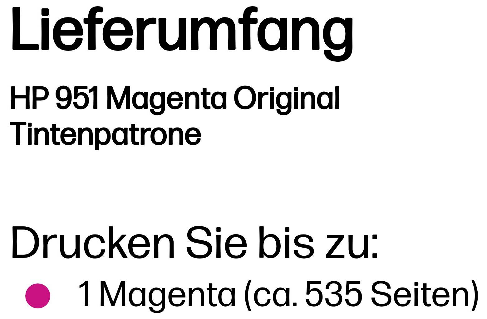 HP 951 Magenta Originaldruckerpatrone: druckt bis zu 1.535 Seiten.