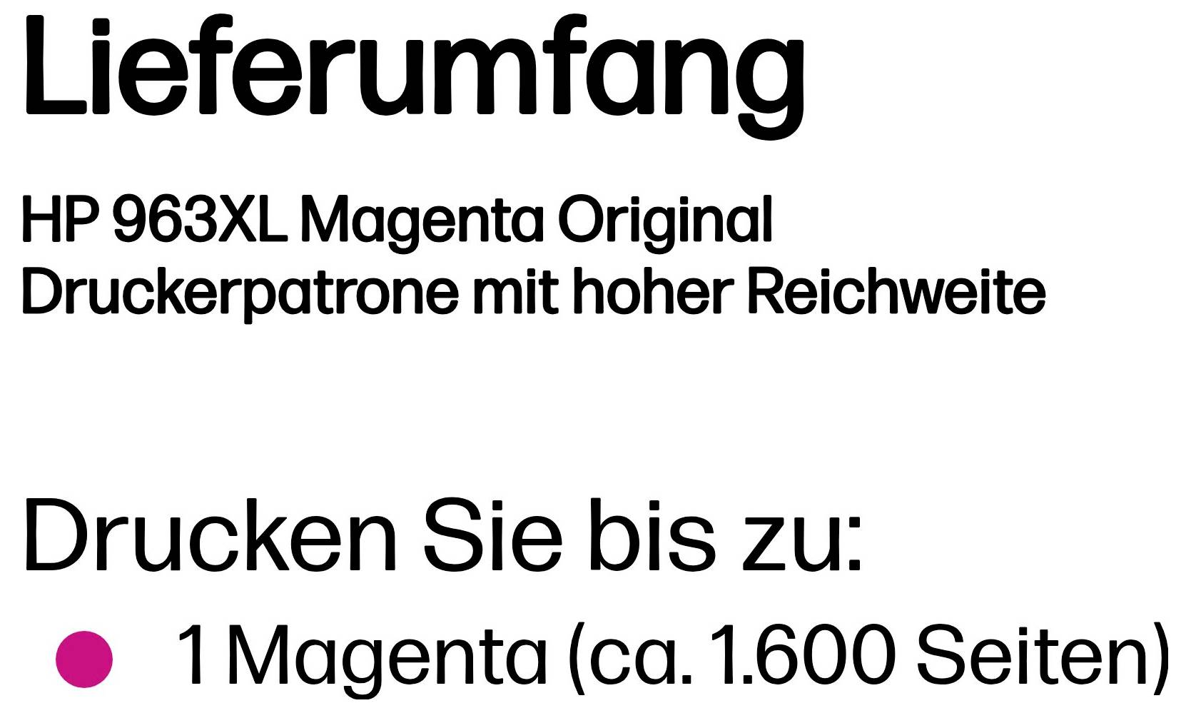 HP 963XL Magenta Original Tintenpatrone, Druckleistung bis zu 1 Magenta-Patrone, etwa 1.600 Seiten.