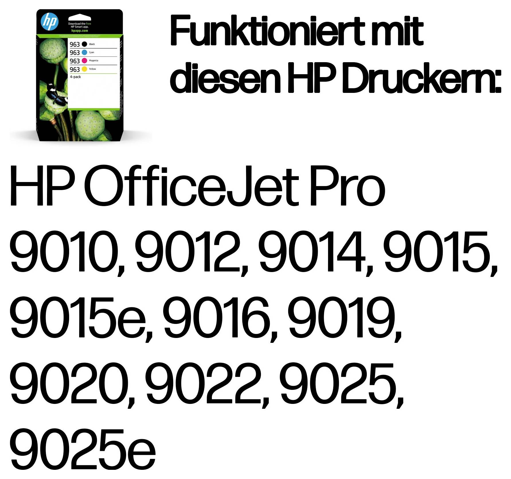 Deutschsprachige HP-Druckerkompatibilität für HP OfficeJet Pro Modelle 9010, 9012, 9014, 9015, 9015e, 9016, 9019, 9020, 9022, 9025, 9025e.
