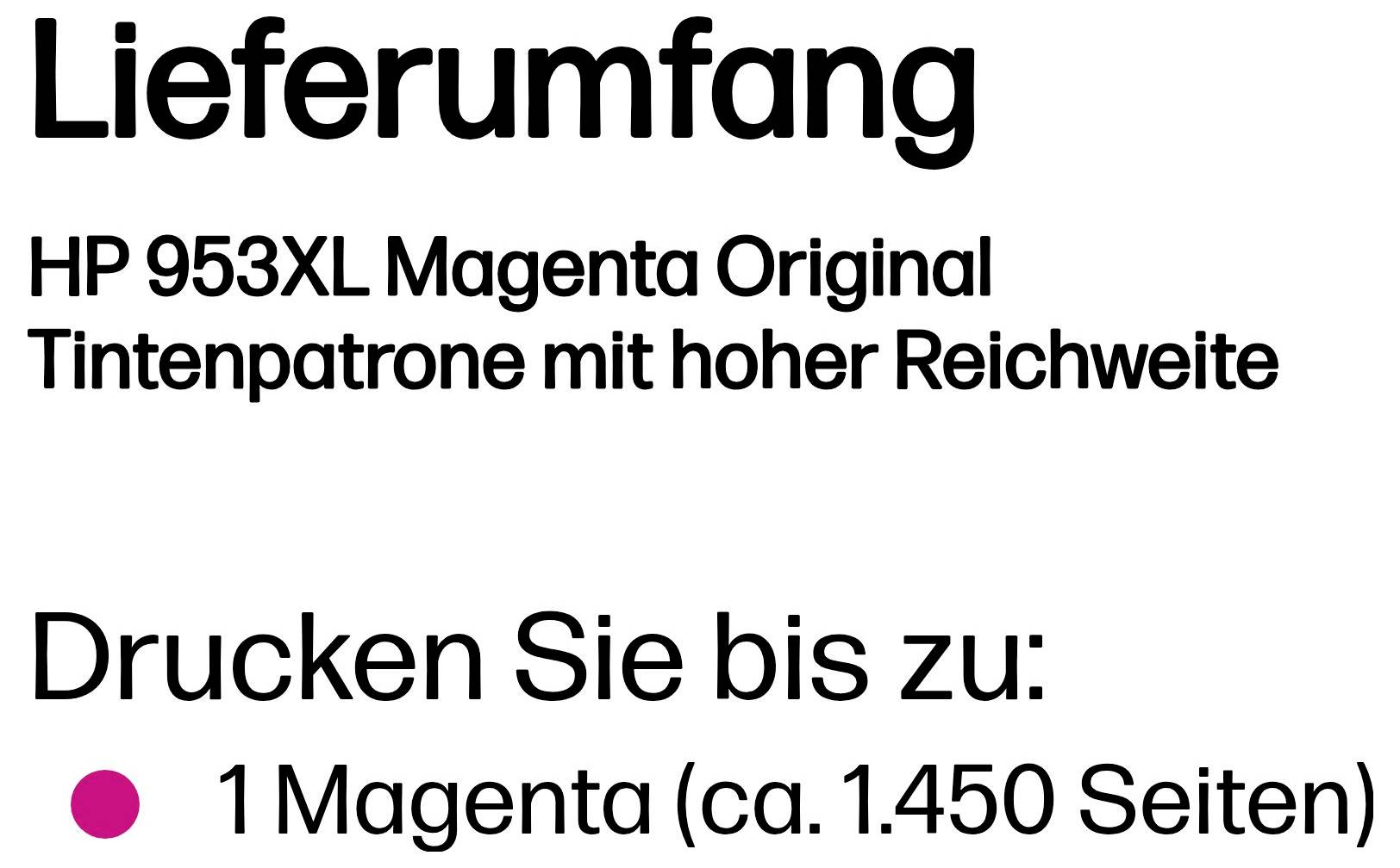 HP 953XL Tintenpatrone Magenta, Hochleistung, mit Seitenschätzung 'Drucken Sie bis zu: 1 Magenta (ca. 1.450 Seiten)'