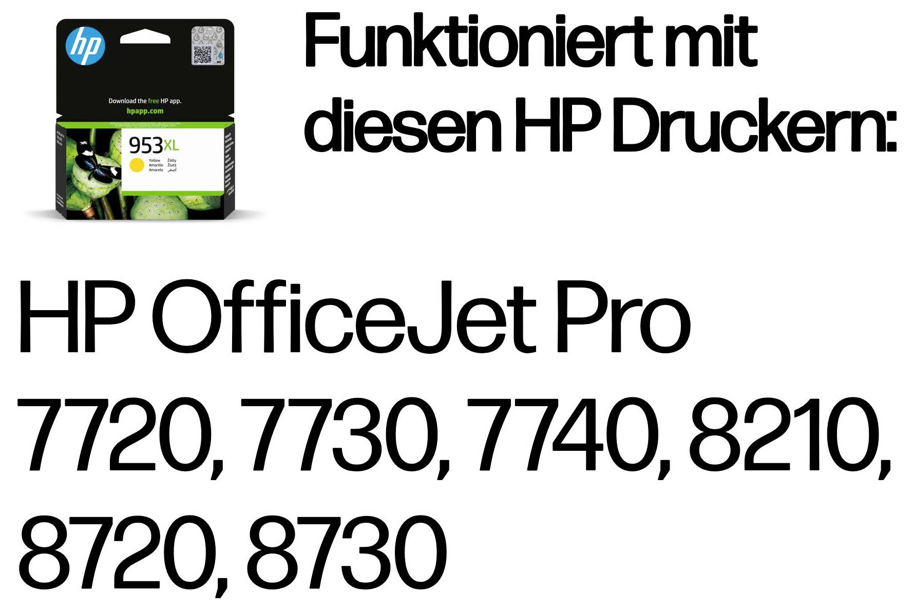 HP 953XL Tintenpatrone kompatibel mit HP OfficeJet Pro Druckern 7720, 7730, 7740, 8210, 8720 und 8730.