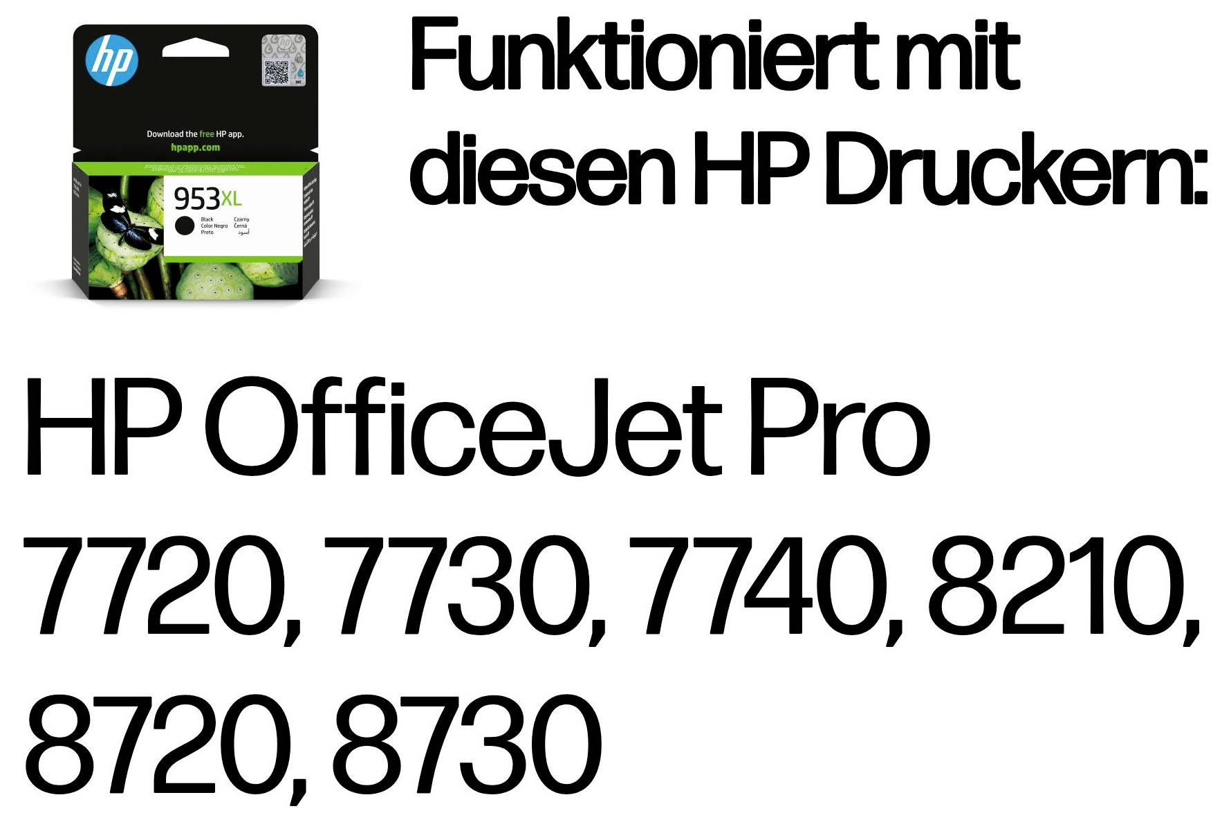 HP 953XL Tintenpatrone kompatibel mit HP OfficeJet Pro 7720, 7730, 7740, 8210, 8720 und 8730 Druckern.