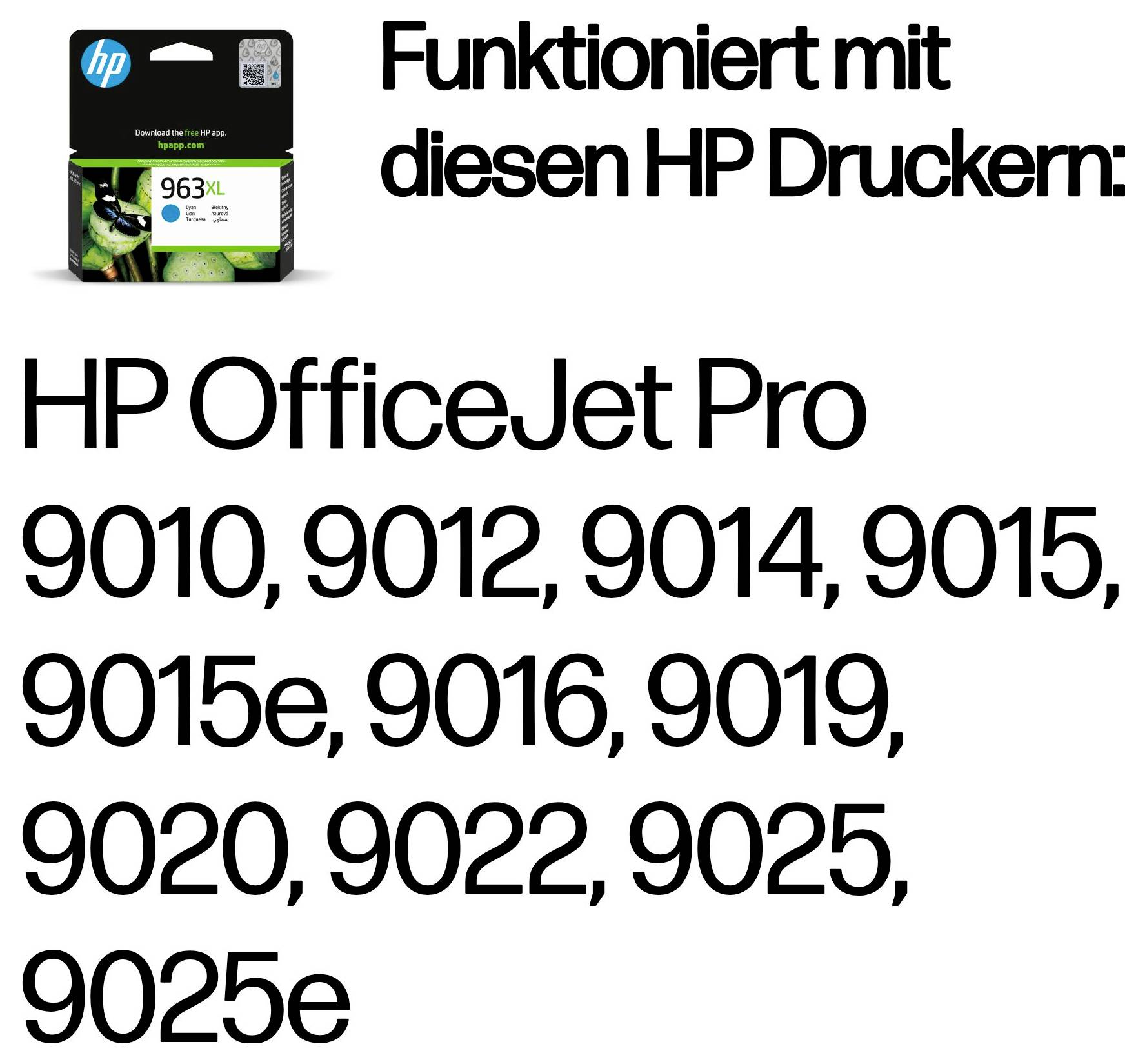 HP-Tintenpatrone kompatibel mit OfficeJet Pro Druckern 9010, 9012, 9014, 9015, 9015e, 9016, 9019, 9020, 9022, 9025 und 9025e.