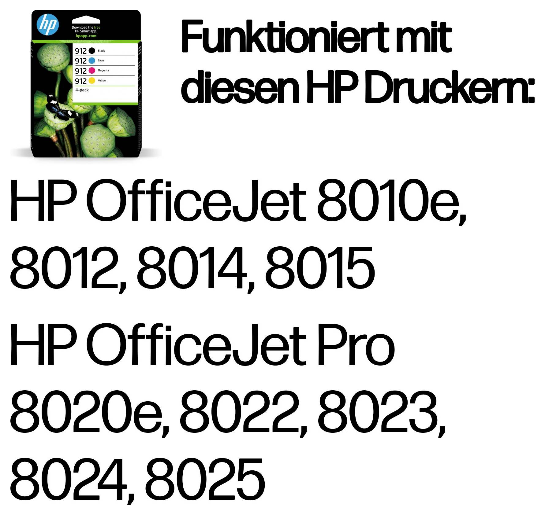HP Tintenpatronen-Pack mit Etikett „Kompatibel mit diesen HP-Druckern: