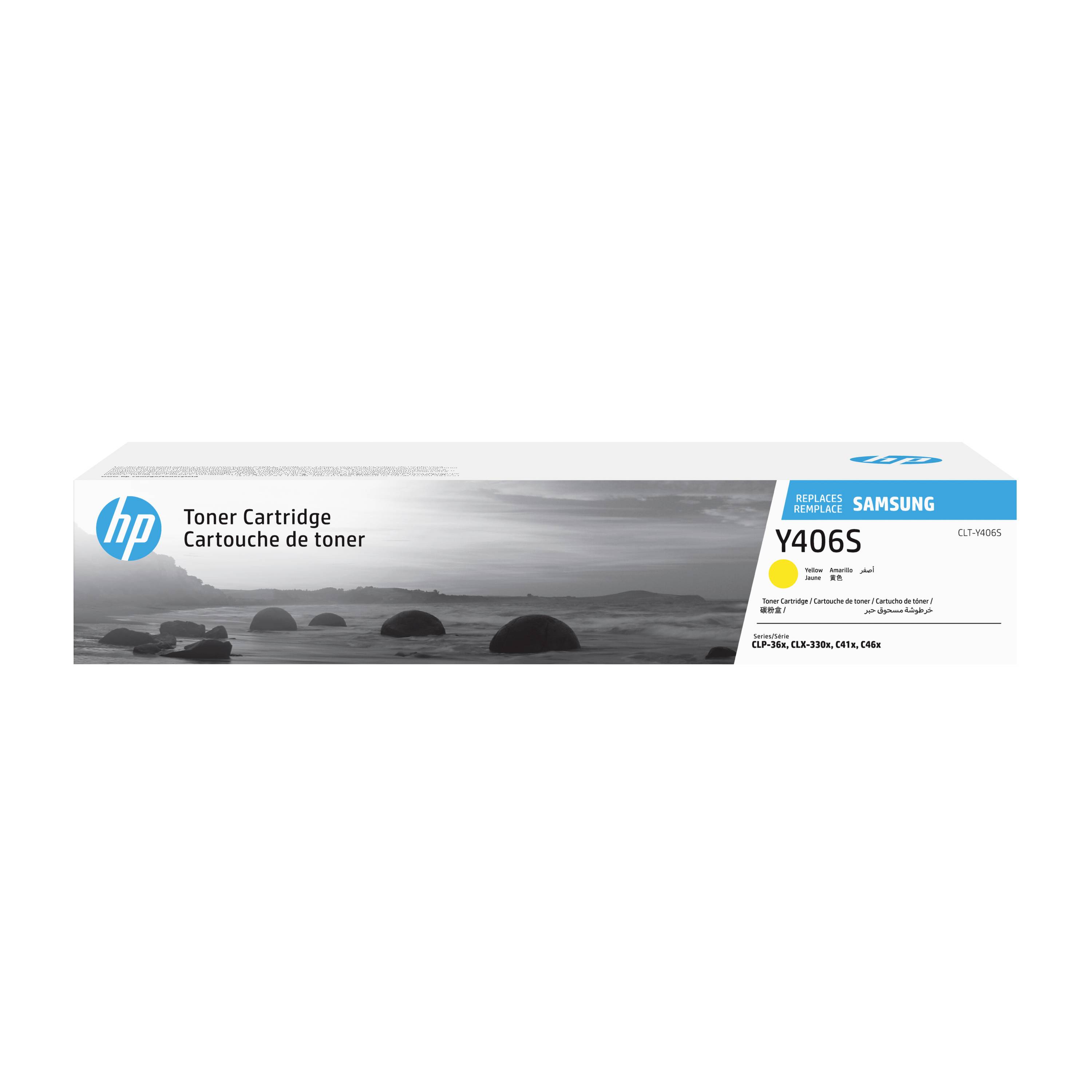 HP-markierte Samsung Y406S Tonerkassette, mit Etiketten „Toner Cartridge