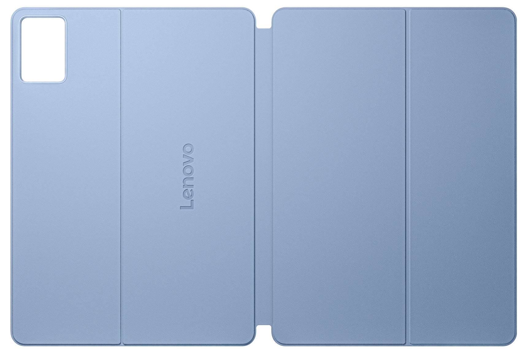 Hellblaue Lenovo-Tablet-Schutzhülle mit Kameraausschnitt und klappbaren Abdeckungspanelen