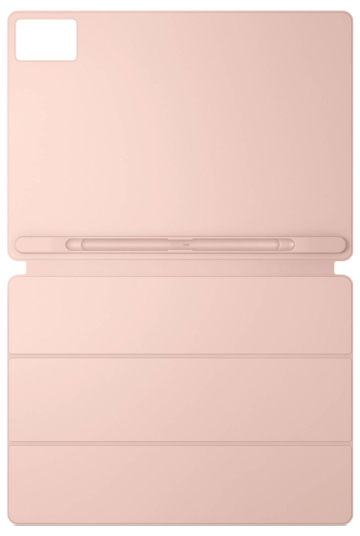 Rosa tragbarer Laptop oder Tablet mit leerem Bildschirm, geschlossener Tastaturablage und abgerundeten Ecken auf einfachem Hintergrund.