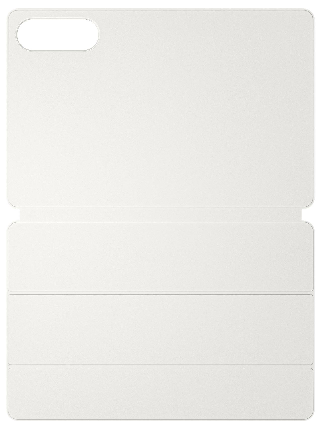 Leere weiße Vorlage oder Mockup mit drei Abschnitten und einer abgerundeten Kopfzeilen-Registerkarte oben links, ohne Text oder Grafiken.