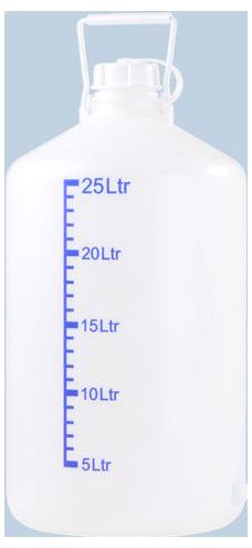 Weißer 25-Liter-Kunststoff-Wasserbehälter mit Griff und blauen Graduierungsmarkierungen von 5L bis 25L.