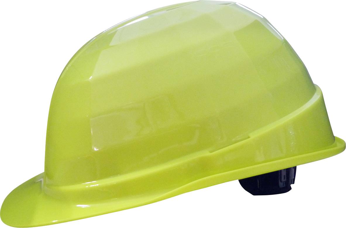 Gelber Schutzhelm auf weißem Hintergrund.