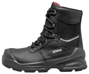 Schwarzer Schnürstiefel für Arbeitssicherheit mit dicker Sohle und „uvex