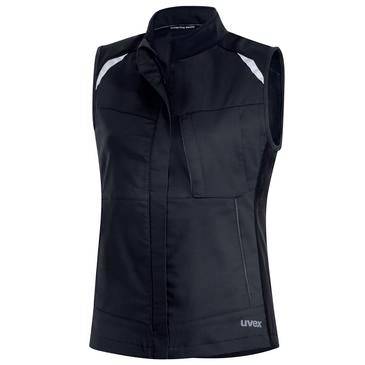 Schwarze ärmellose Weste mit Reißverschluss vorne, reflektierenden Schulterakzenten und 