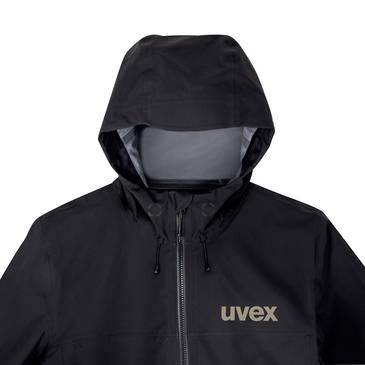 Schwarze Kapuzenjacke mit Frontreißverschluss und „uvex